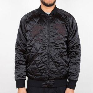 Stussy Satin Palm Quilted Bomber Jacket Black Size S